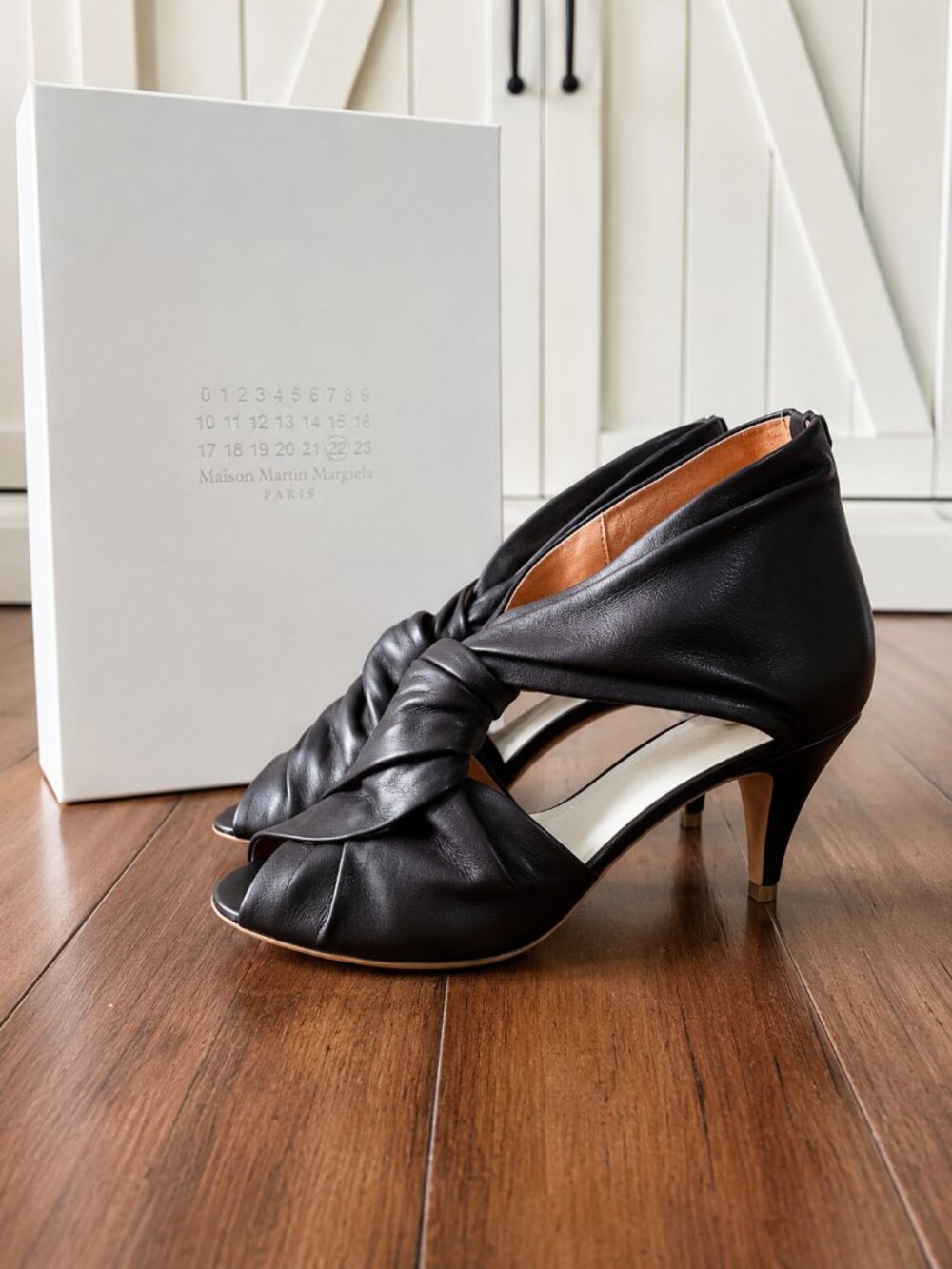 Maison Martin Margiela Black Leather Knot Peep-Toe Heels